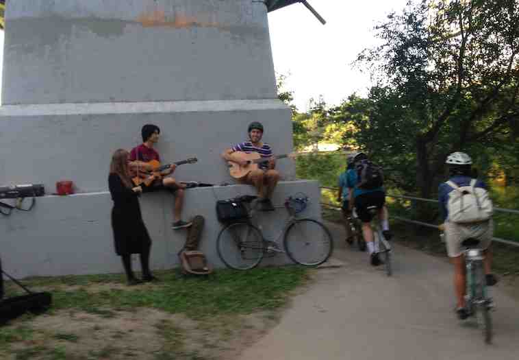 musicians on path